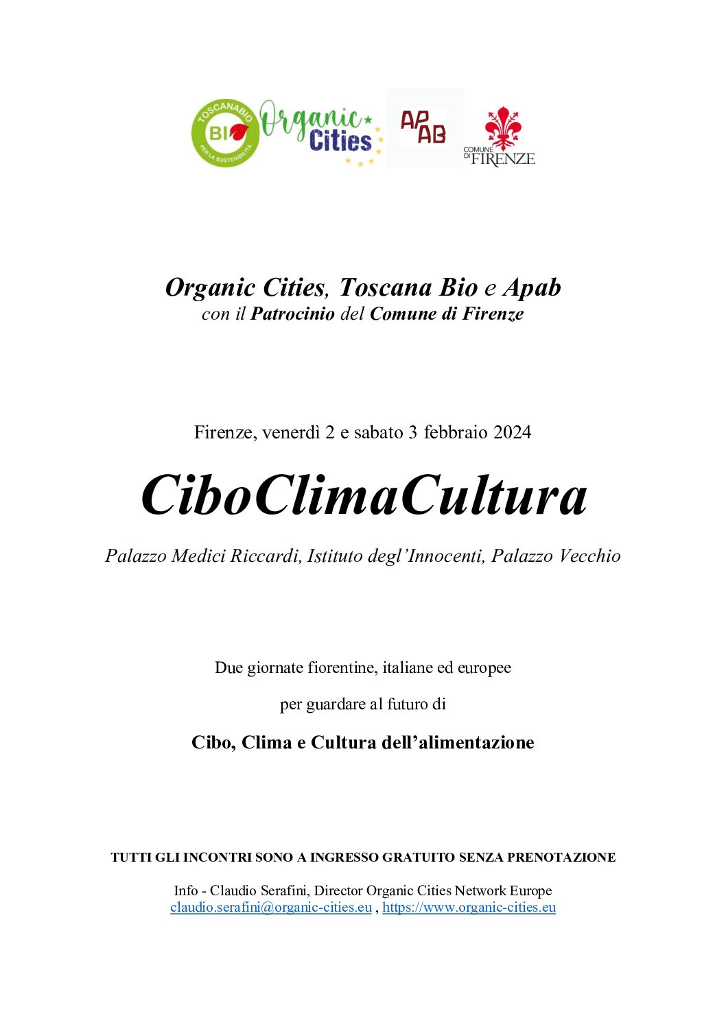 Convegno internazionale CiboClimaCultura – Venerdì 2 e sabato 3 febbraio 2024 a Firenze